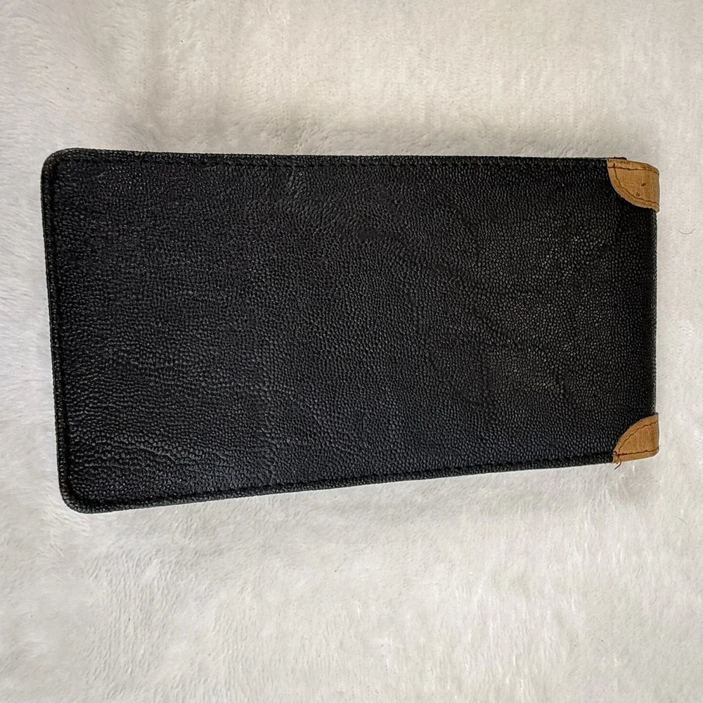 Vintage Perry Ellis America Black Tan Leather Long Wallet Clutch Logo